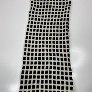 J Crew Black and White Geometric Print Infinity Scarf Wool Blend Knit Black